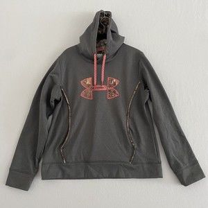 Under Armour Hooded Hoodie Sweatshirt Women's Large Gray Camo Storm